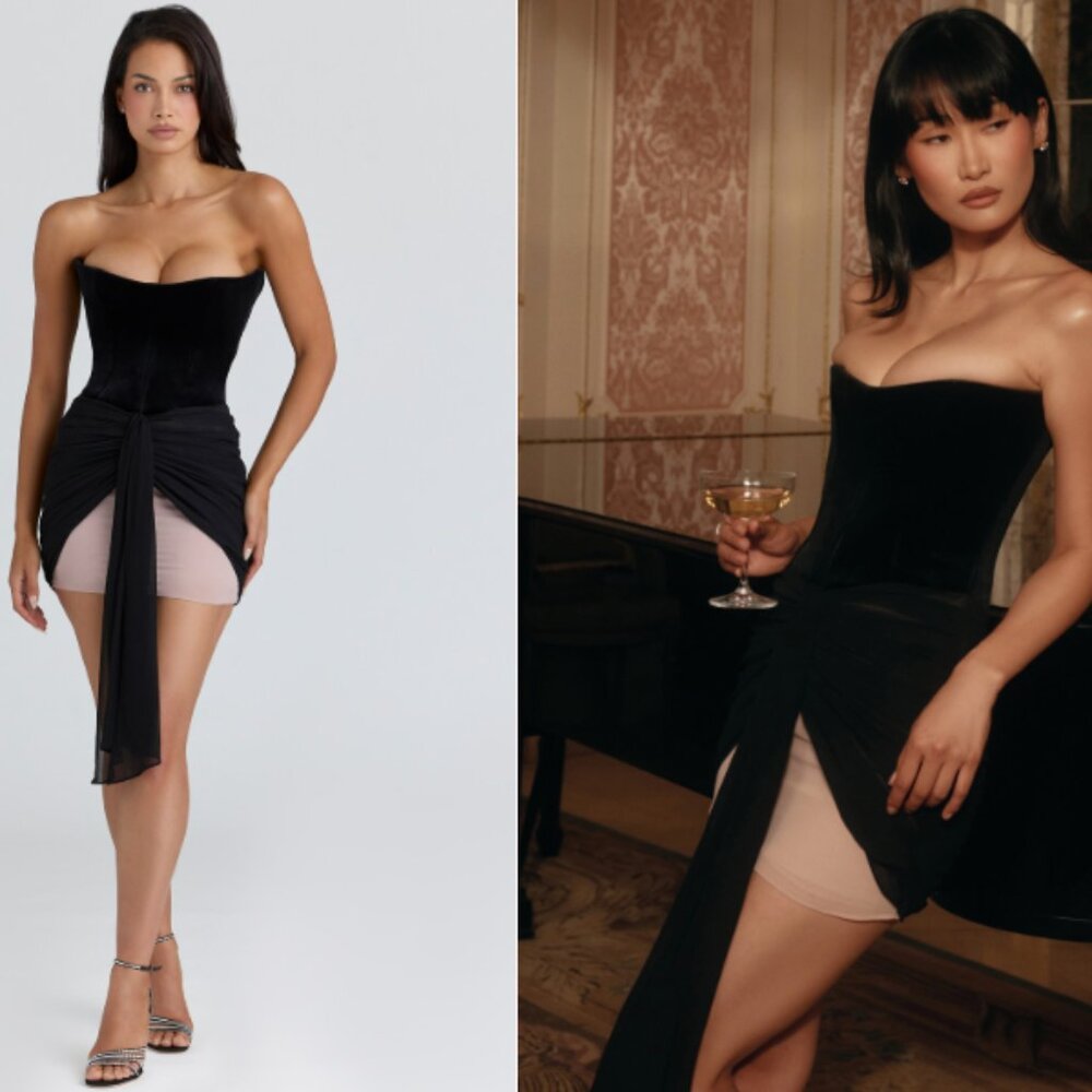 Clara black & blush chiffon mini dress - limited edition (2 Inches Longer)